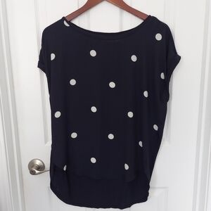 Loft Navy Blue and White Dot Top Medium